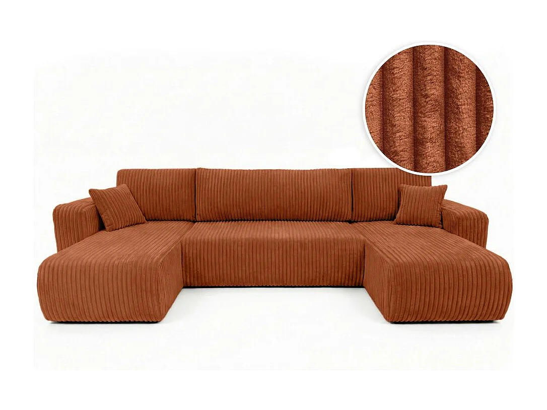 Canapé panoramique convertible 6p ALYA velours cotelé épais Terracotta