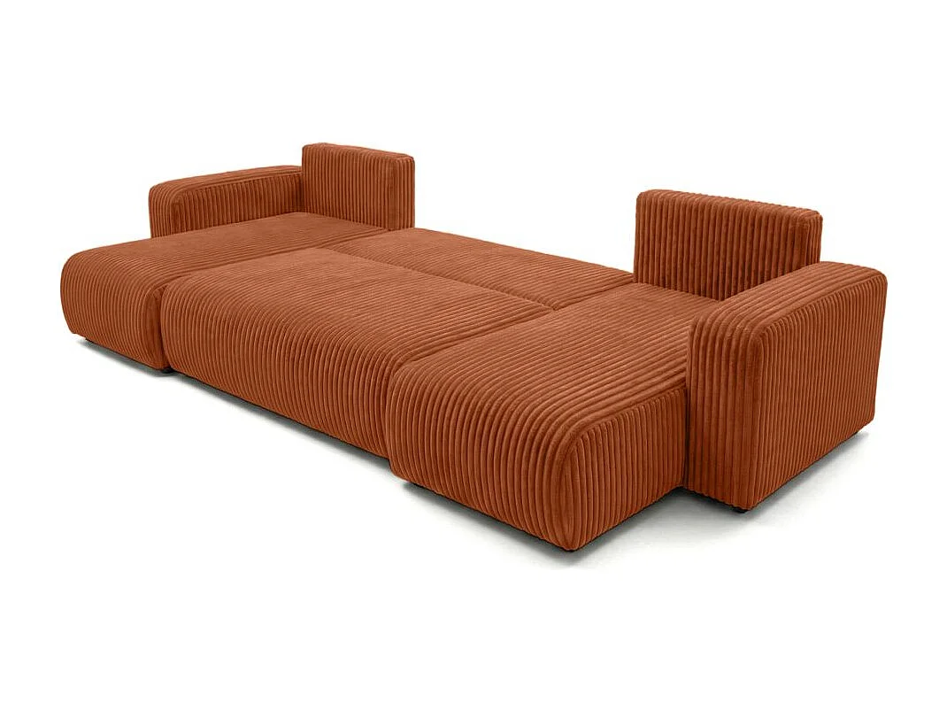 Canapé panoramique convertible 6p ALYA velours cotelé épais Terracotta