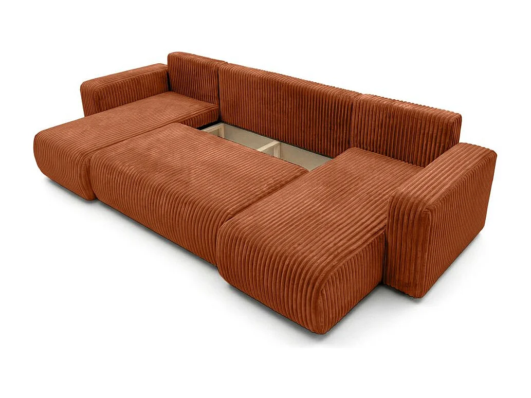 Canapé panoramique convertible 6p ALYA velours cotelé épais Terracotta