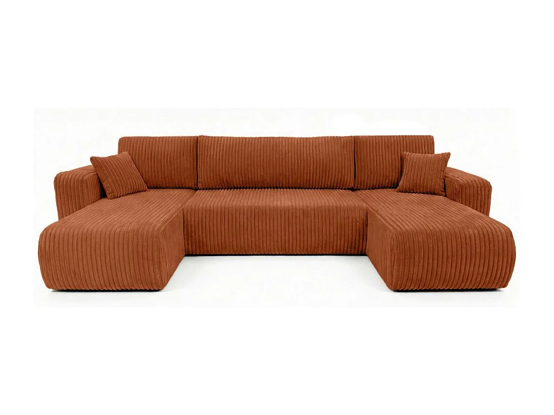 Canapé panoramique convertible 6p ALYA velours cotelé épais Terracotta