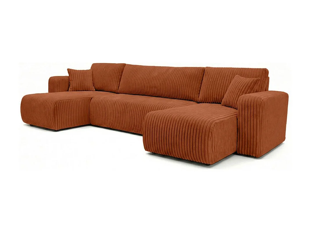 Canapé panoramique convertible 6p ALYA velours cotelé épais Terracotta