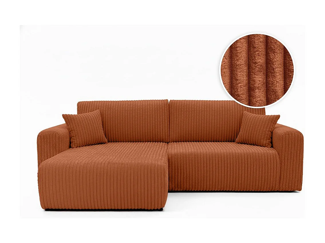 Canapé d'angle compact réversible et convertible ALYA 4 places en velours cotelé épais - Terracotta