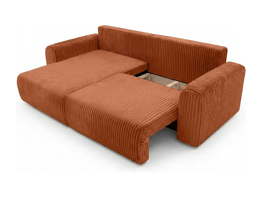 Canapé d'angle compact réversible et convertible ALYA 4 places en velours cotelé épais - Terracotta