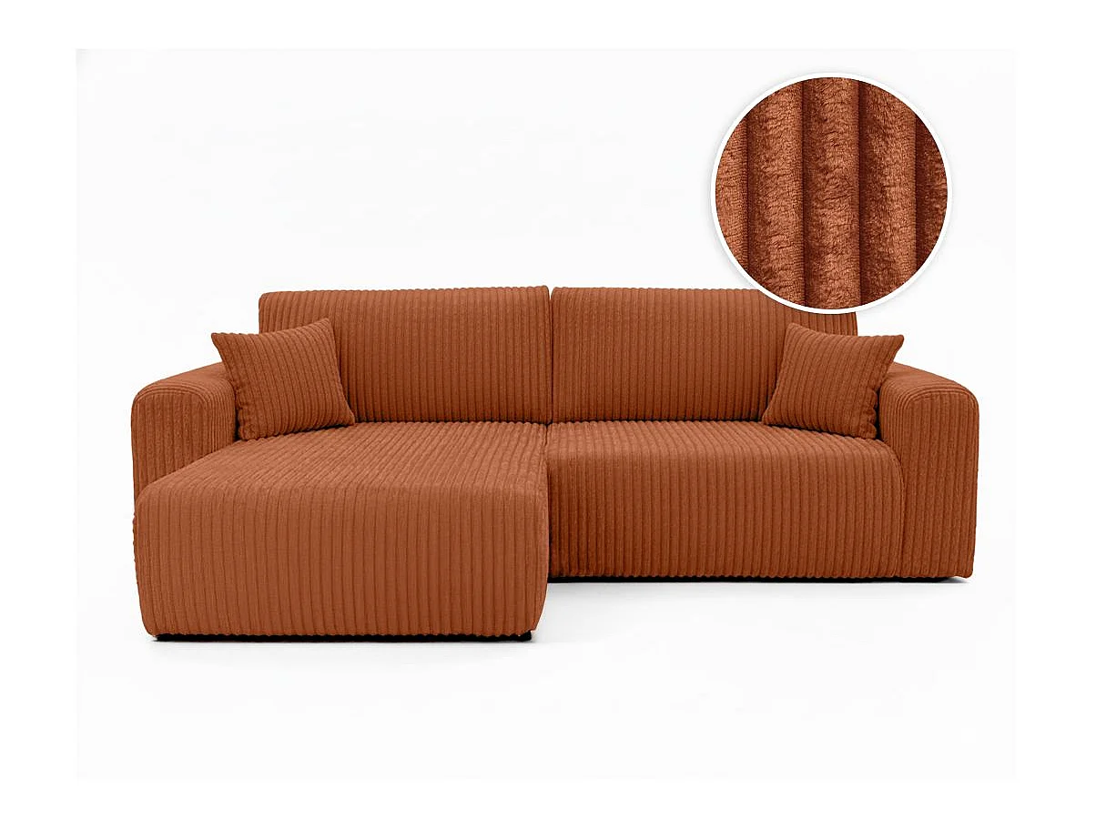 Canapé d'angle convertible 4 places en velours cotele terracotta
