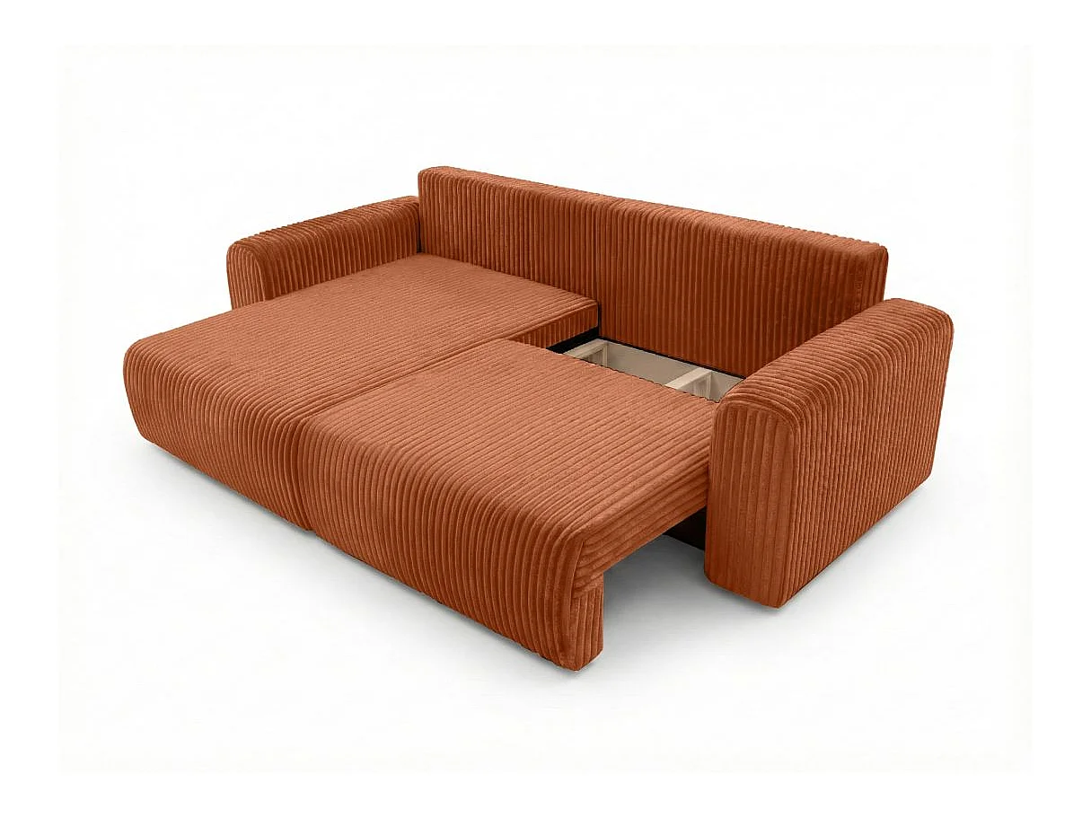 Canapé d'angle convertible 4 places en velours cotele terracotta
