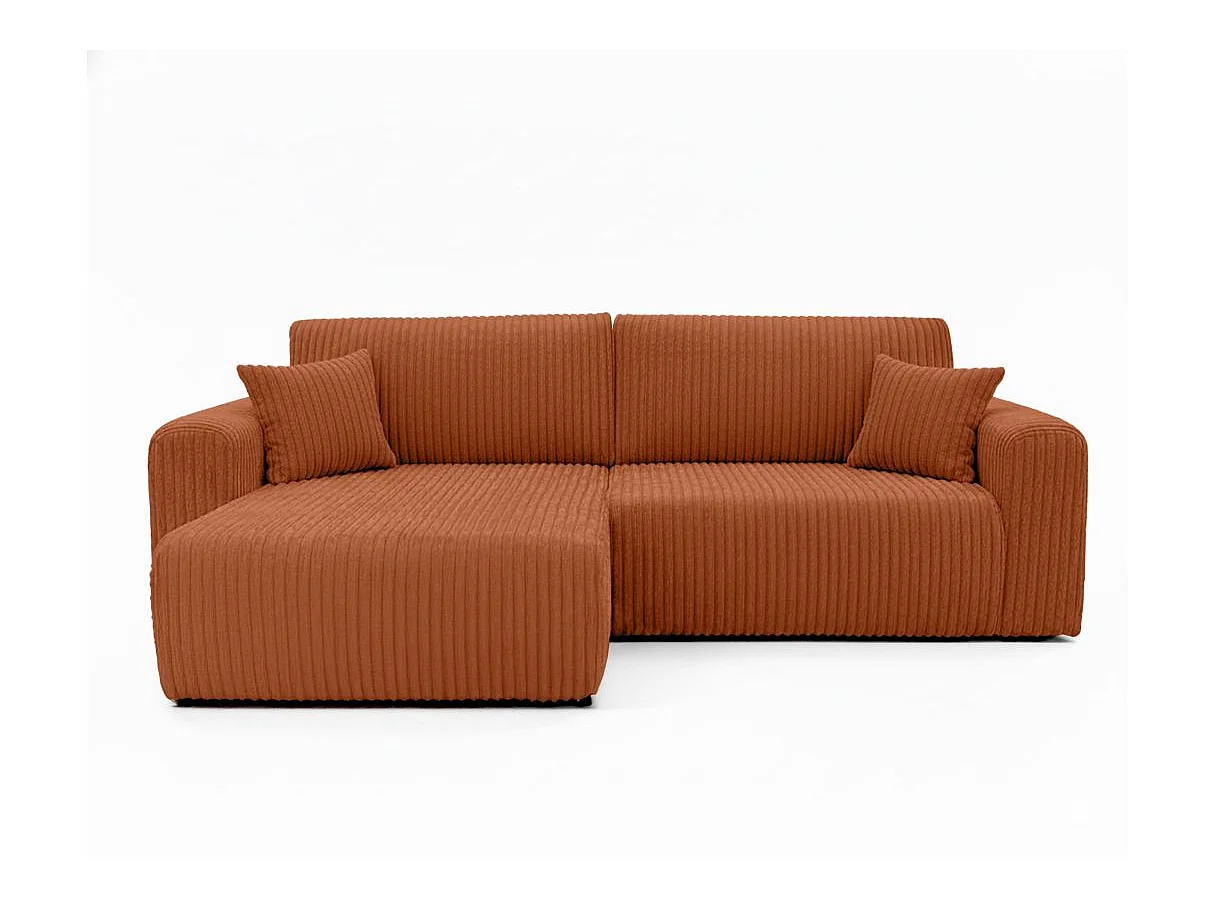 Canapé d'angle convertible 4 places en velours cotele terracotta