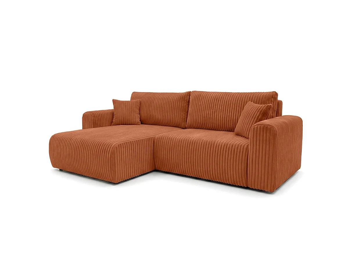 Canapé d'angle convertible 4 places en velours cotele terracotta