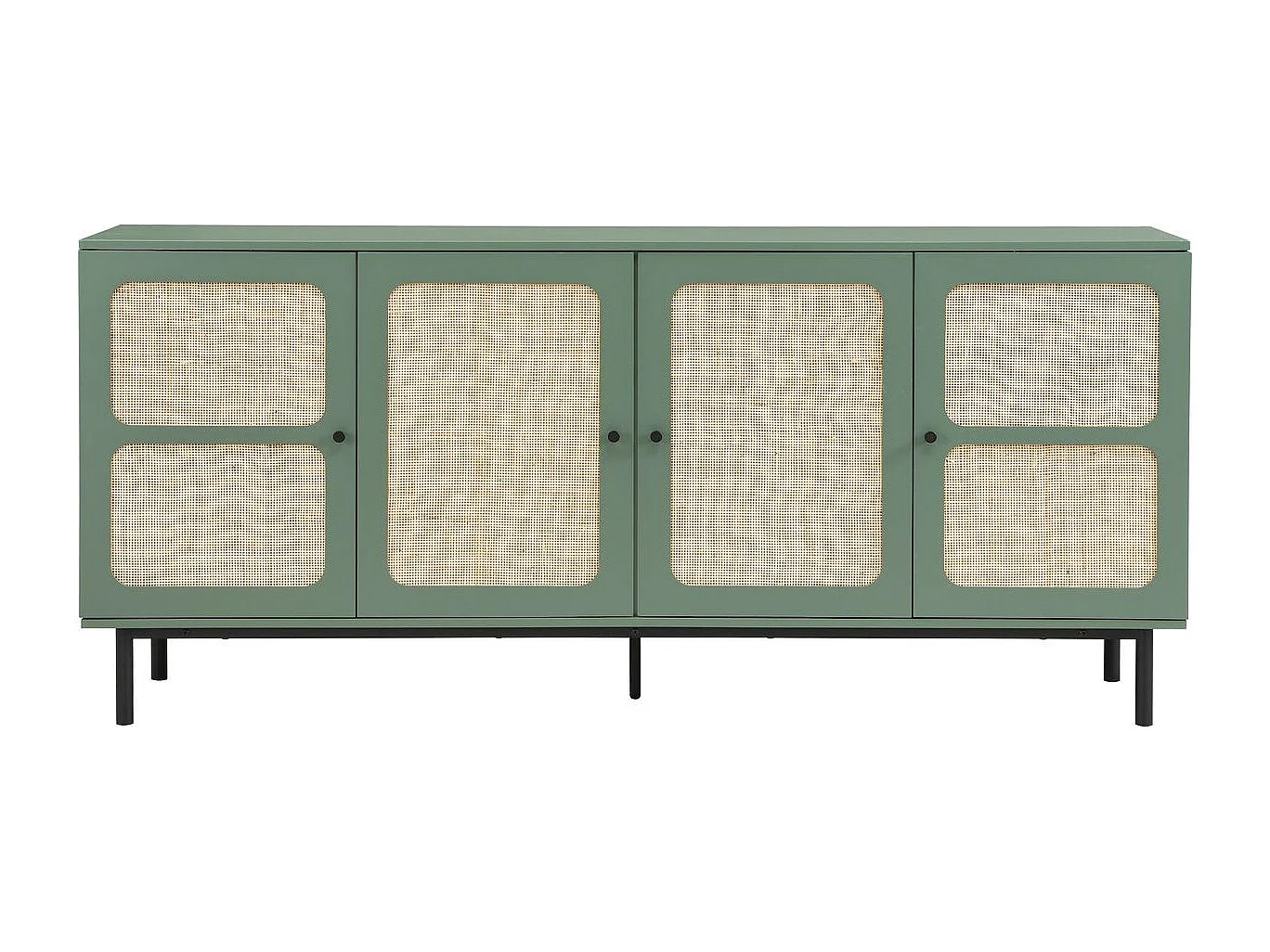 Buffet 4 portes vert et cannage 180 cm - Luma