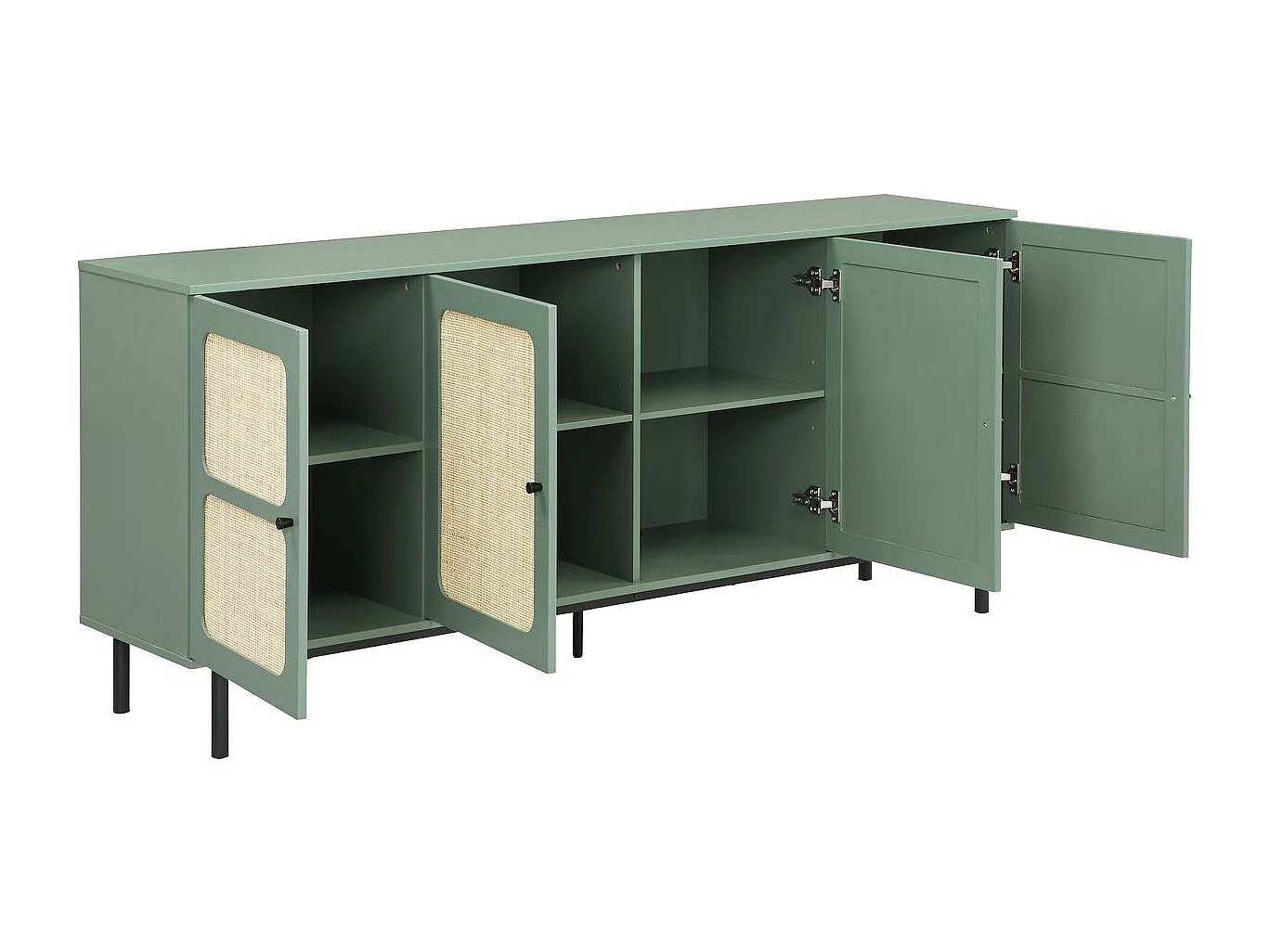 Buffet 4 portes vert et cannage 180 cm - Luma