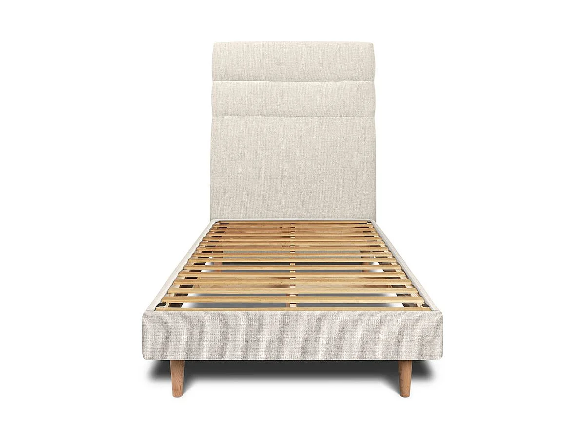 Lit 90x190cm avec tête de lit lignes tissu et sommier kit Beige clair - Hauteur totale : 29cm
