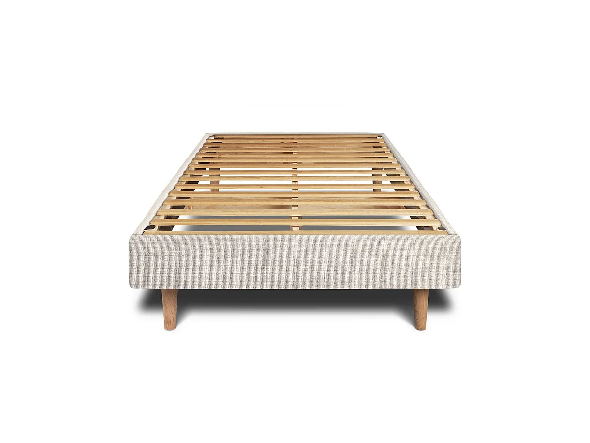 Lit 90x190cm avec tête de lit lignes tissu et sommier kit Beige clair - Hauteur totale : 29cm
