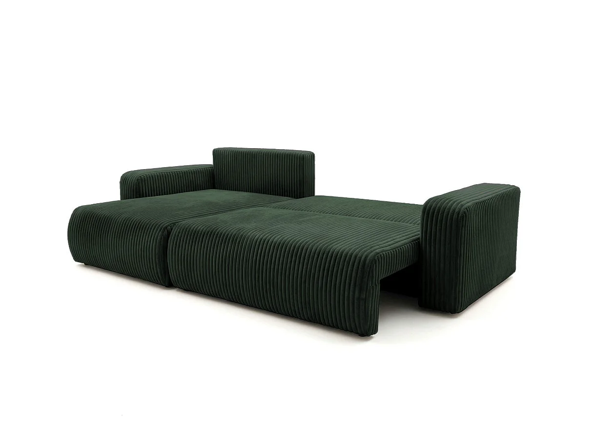 Canapé d'angle convertible 5 places en velours cotele vert foncé