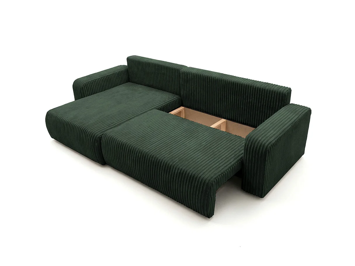 Canapé d'angle convertible 5 places en velours cotele vert foncé