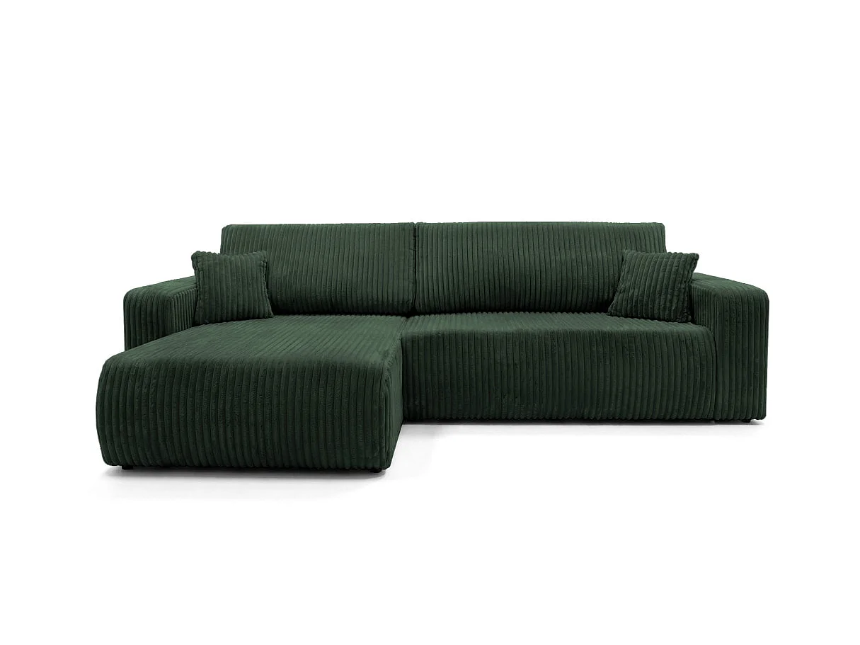 Canapé d'angle convertible 5 places en velours cotele vert foncé