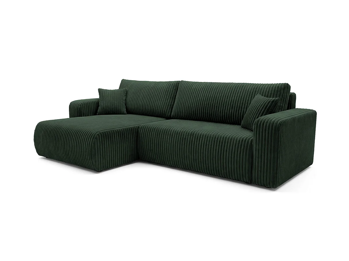 Canapé d'angle convertible 5 places en velours cotele vert foncé