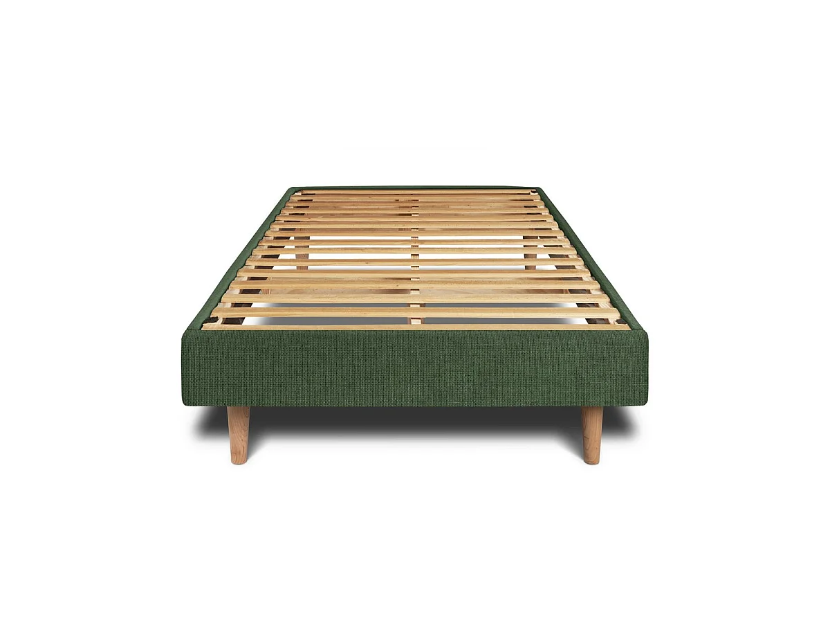 Lit 90x200cm avec tête de lit lignes tissu et sommier kit vert - Hauteur totale : 29cm