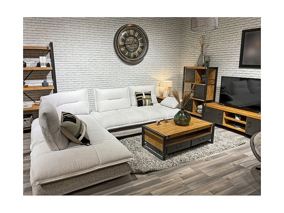 Canapé d'angle gauche 4p tissu bicolore blanc et taupe – GIOVANI