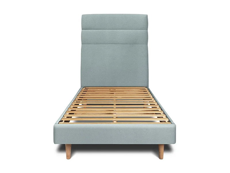 Lit 90x200cm avec tête de lit lignes velours et sommier kit Gris bleuté - Hauteur totale : 29cm