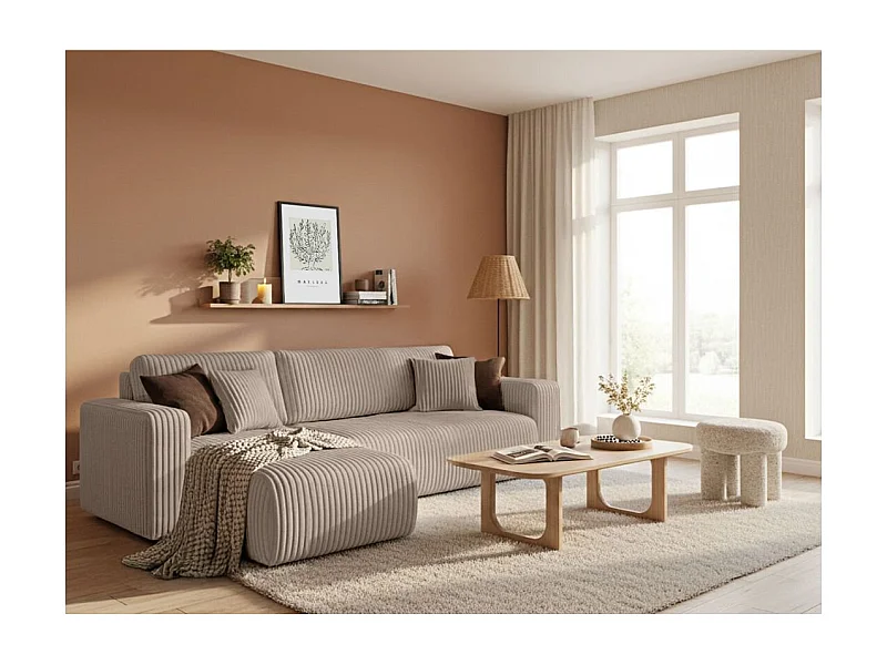 Canapé d'angle conv et réversible 4p ALYA velours cotelé épais Taupe