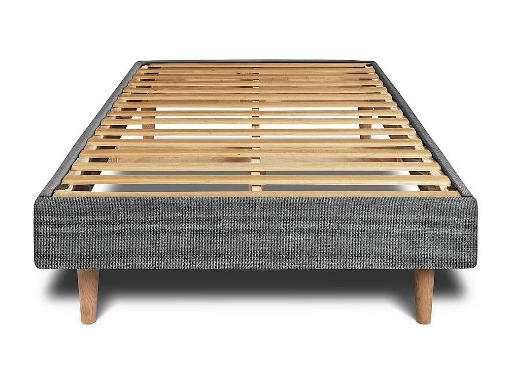 Lit 90x200cm avec tête de lit lignes tissu et sommier kit gris anthracite - Hauteur totale : 29cm