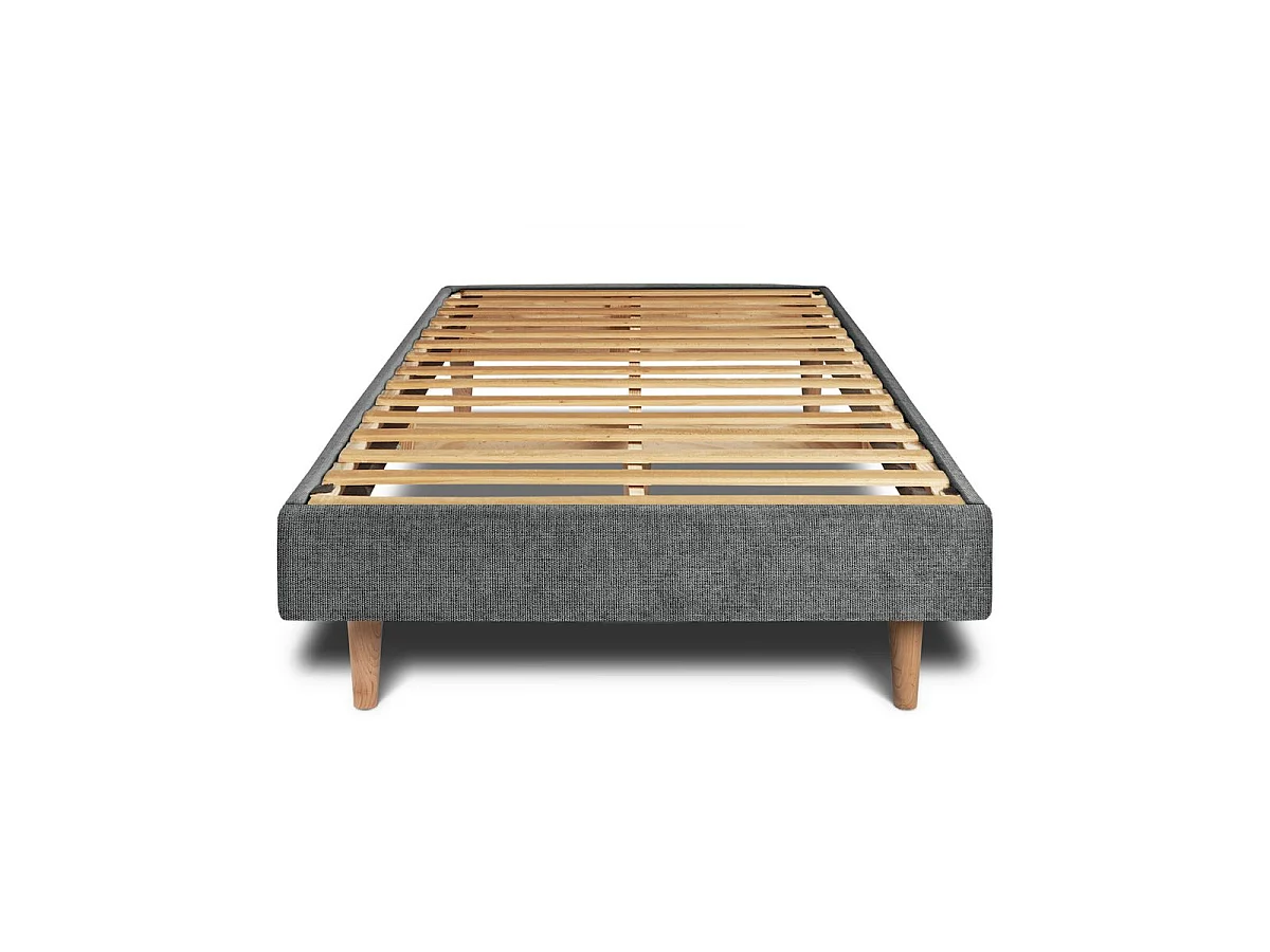 Lit 90x200cm avec tête de lit lignes tissu et sommier kit gris anthracite - Hauteur totale : 29cm