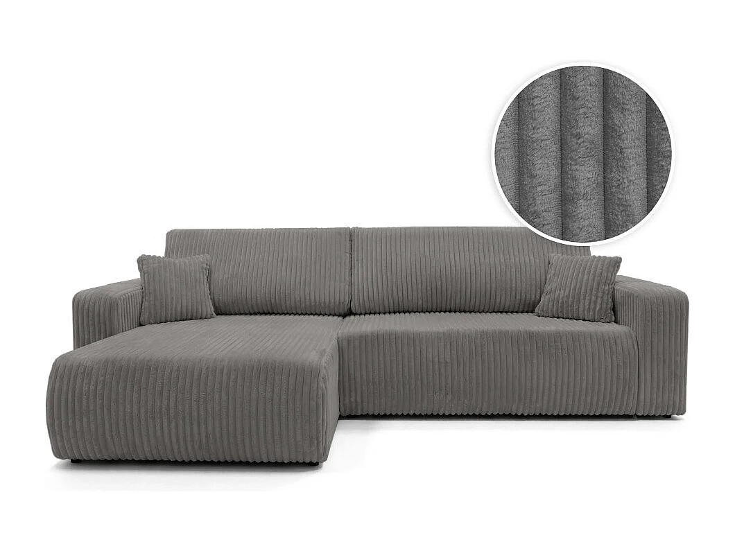 Canapé d'angle réversible conv 5p ALYA en velours cotelé épais Gris anthracite