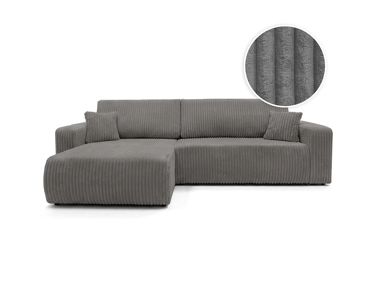 Canapé d'angle convertible 5 places en velours gris anthracite