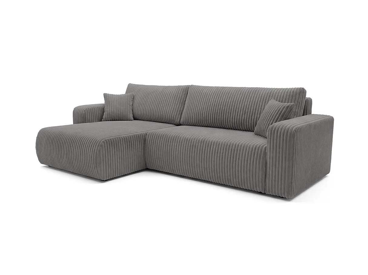 Canapé d'angle convertible 5 places en velours gris anthracite