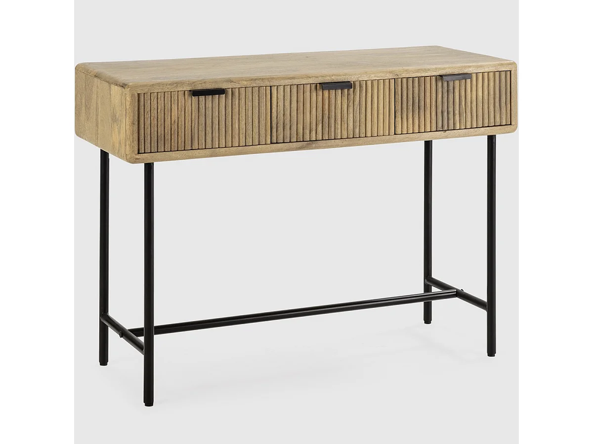 Console 3 tiroirs en bois de manguier 100 cm - Sanja