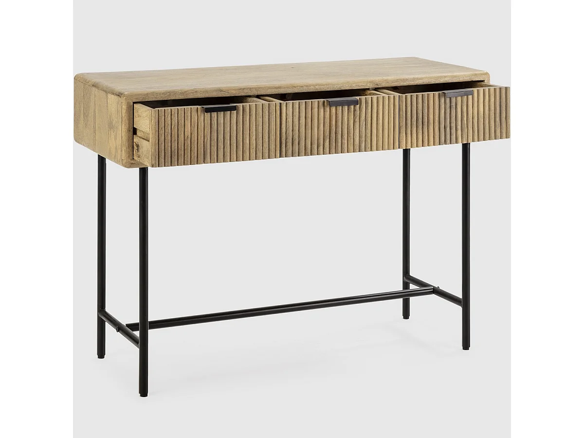 Console 3 tiroirs en bois de manguier 100 cm - Sanja
