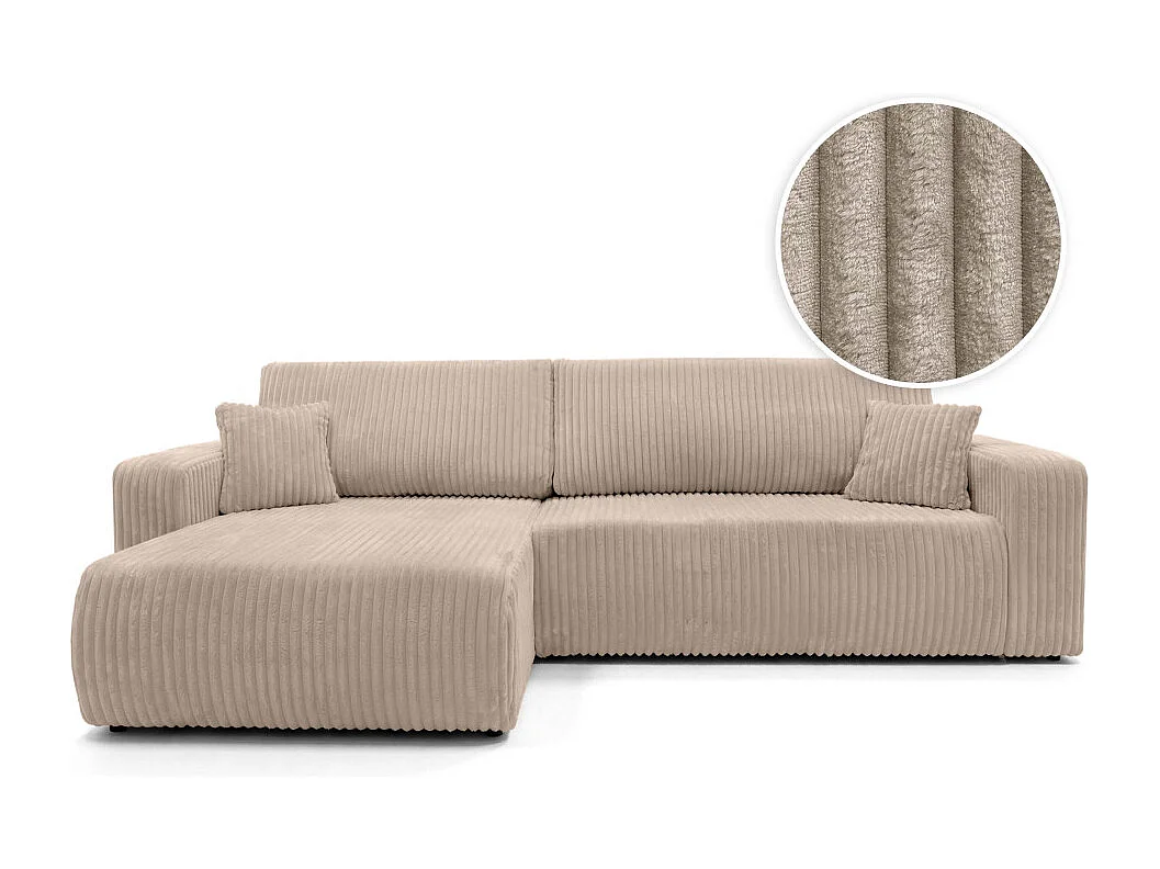 Canapé d'angle réversible conv 5p ALYA en velours cotelé épais Taupe