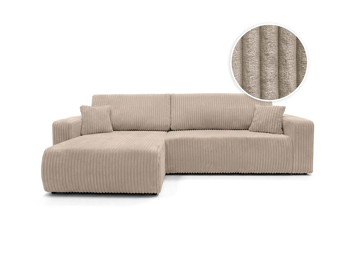 Canapé d'angle réversible convertible 5 places en velours taupe