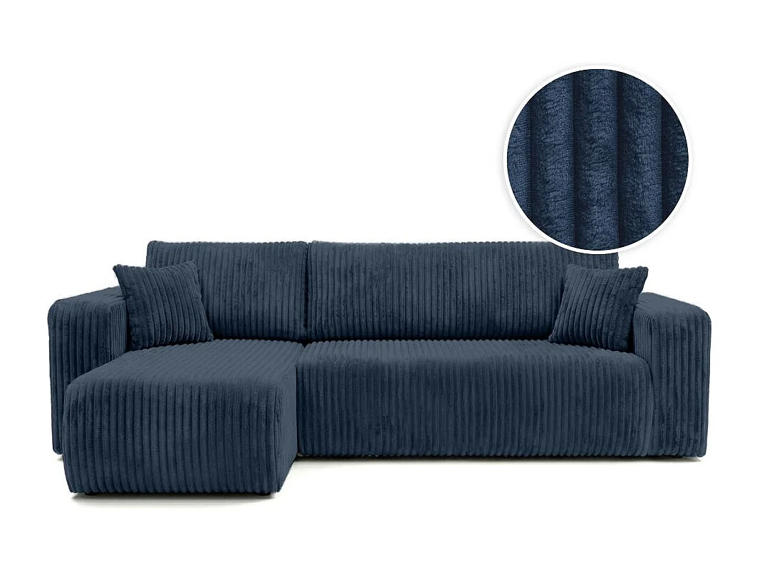Canapé d'angle conv et réversible 4p ALYA velours cotelé épais Bleu foncé