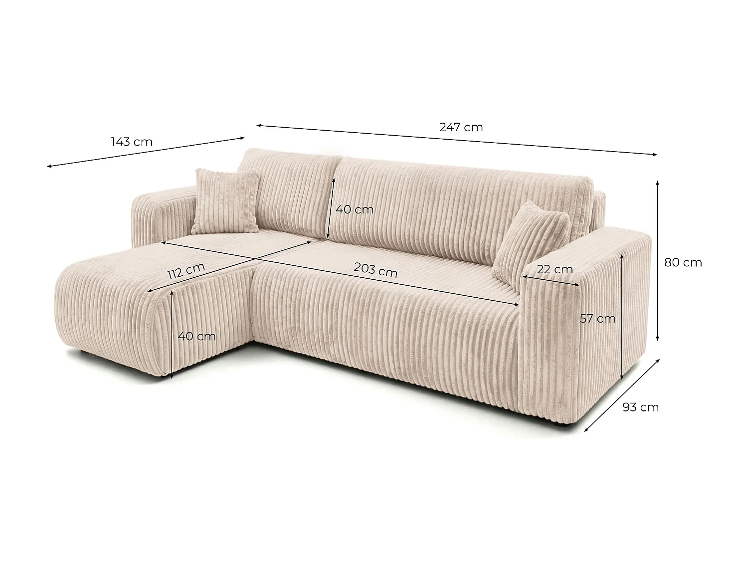 Canapé d'angle conv et réversible 4p ALYA velours cotelé épais Bleu foncé