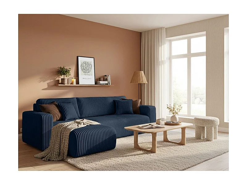 Canapé d'angle conv et réversible 4p ALYA velours cotelé épais Bleu foncé