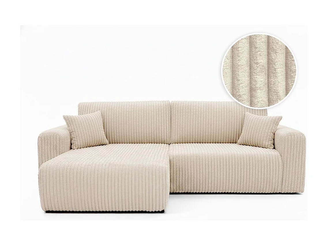 Canapé d'angle compact réversible et convertible ALYA 4 places en velours cotelé épais - Beige