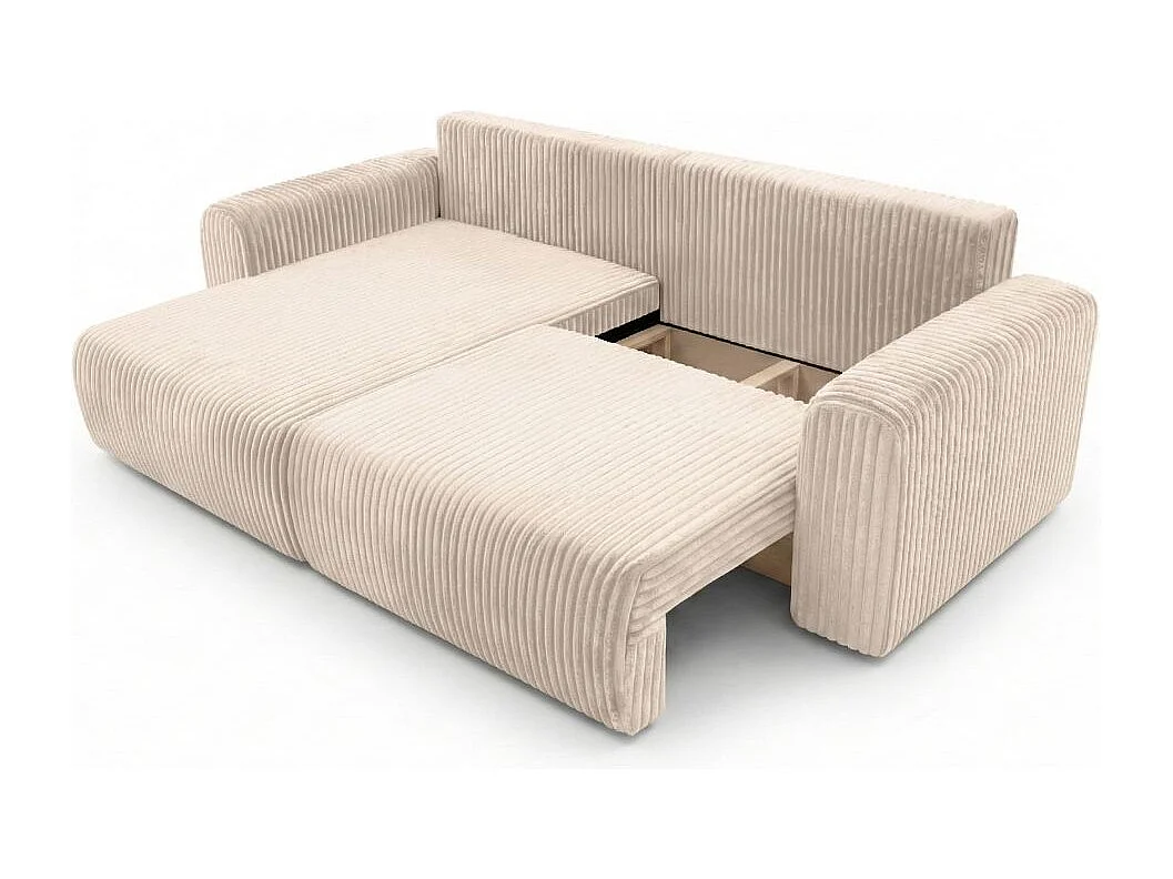 Canapé d'angle compact réversible et convertible ALYA 4 places en velours cotelé épais - Beige