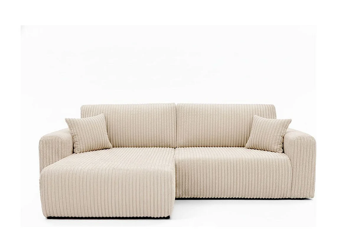 Canapé d'angle compact réversible et convertible ALYA 4 places en velours cotelé épais - Beige