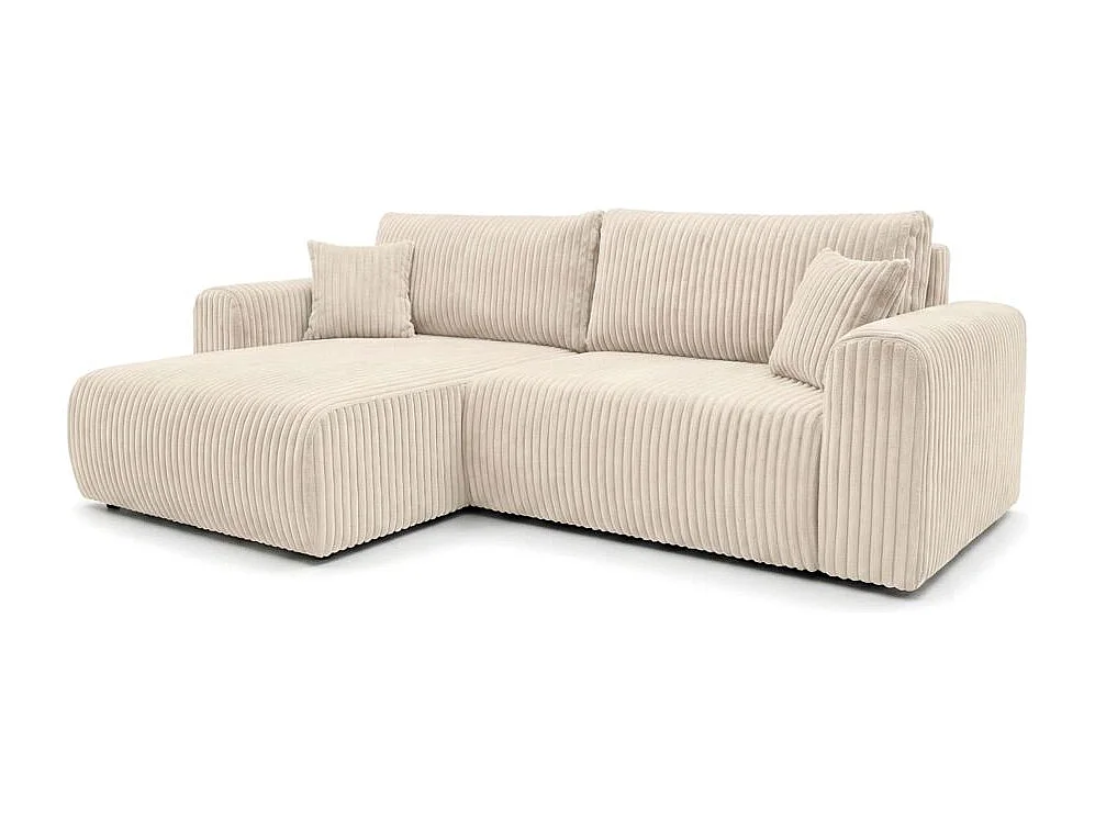 Canapé d'angle compact réversible et convertible ALYA 4 places en velours cotelé épais - Beige