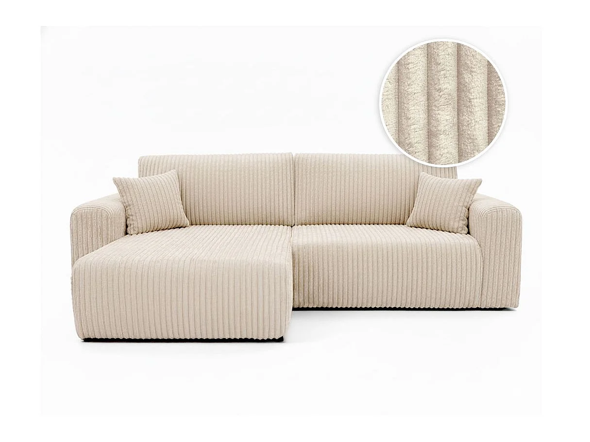 Canapé d'angle réversible convertible 4 places en velours beige