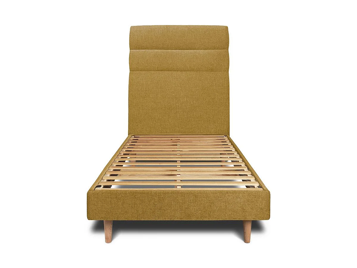 Lit 90x190cm avec tête de lit lignes tissu et sommier kit jaune - Hauteur totale : 29cm