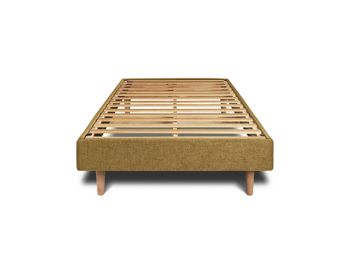 Lit 90x190cm avec tête de lit lignes tissu et sommier kit jaune - Hauteur totale : 29cm