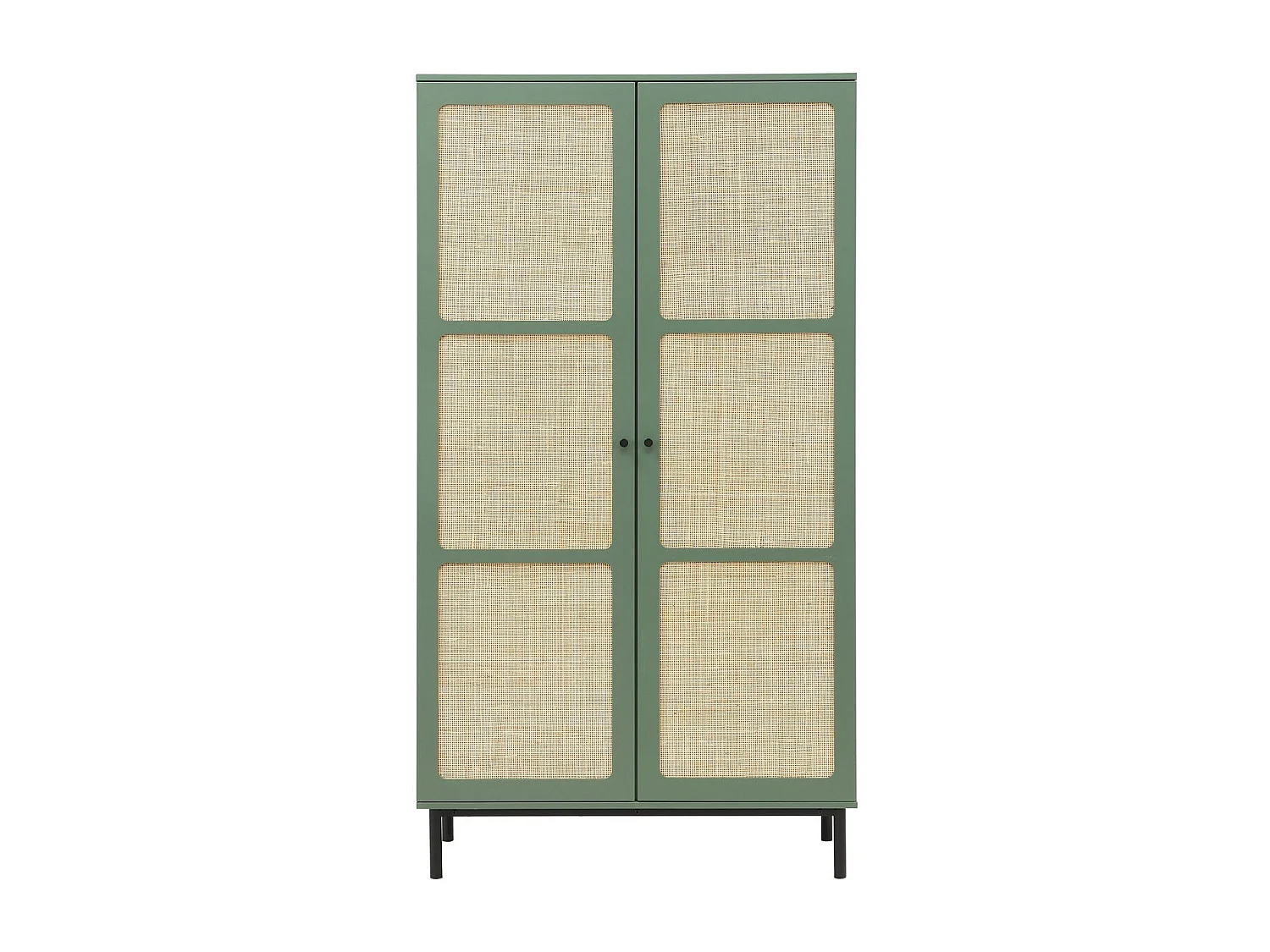 Armoire 2 portes vert et cannage 100 cm - Luma