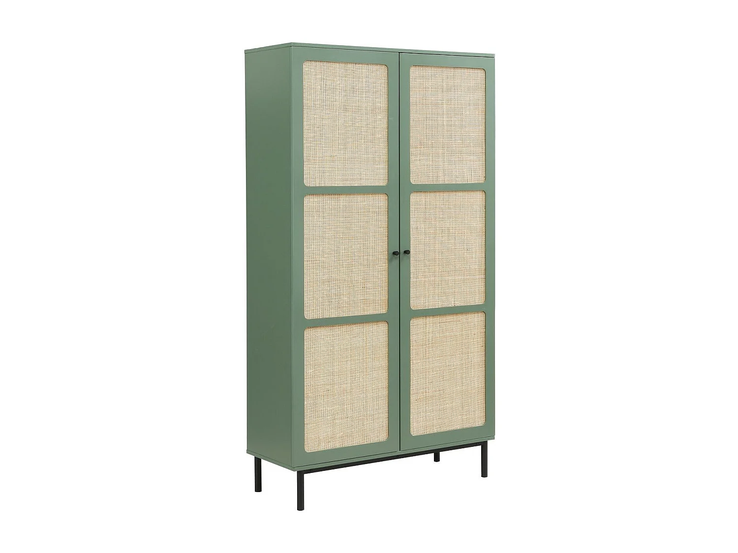 Armoire 2 portes vert et cannage 100 cm - Luma