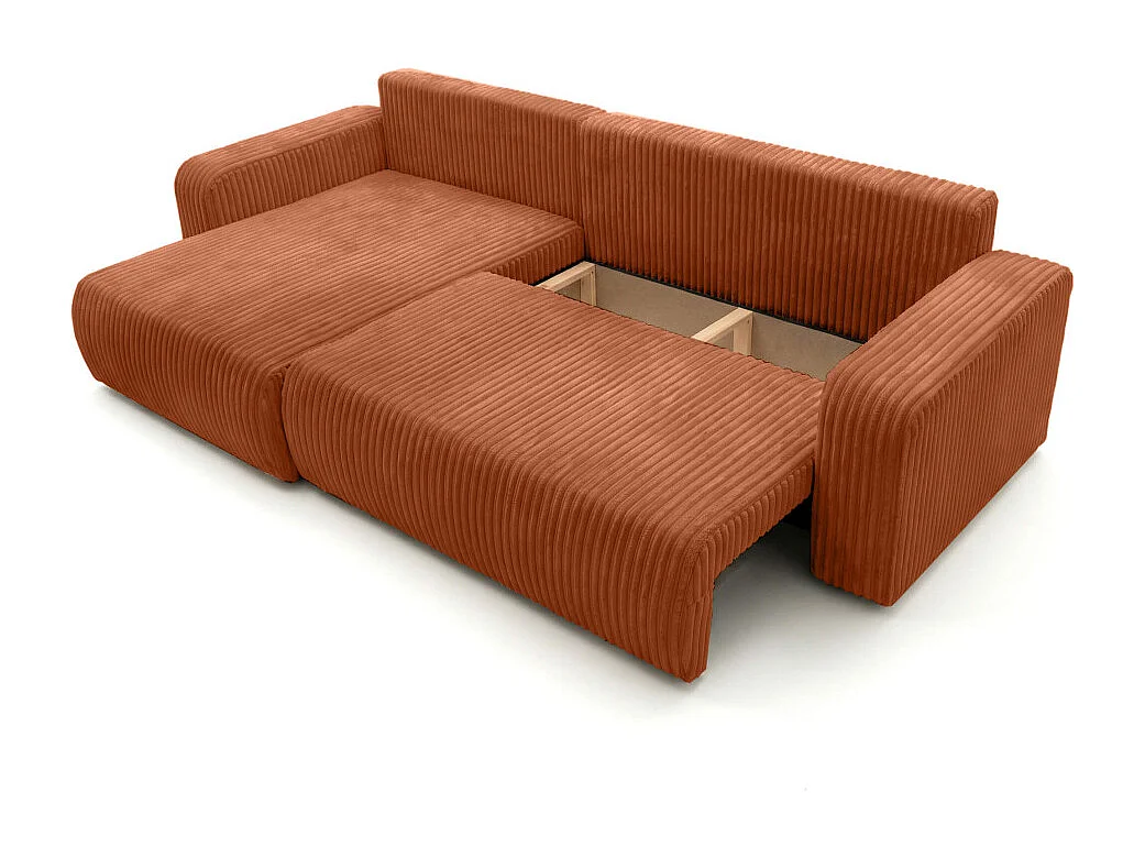 Canapé d'angle réversible conv 5p ALYA en velours cotelé épais Terracotta