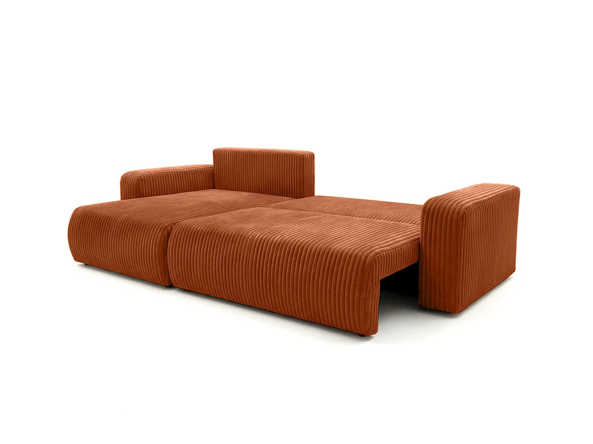 Canapé d'angle convertible 5 places en velours cotele terracotta