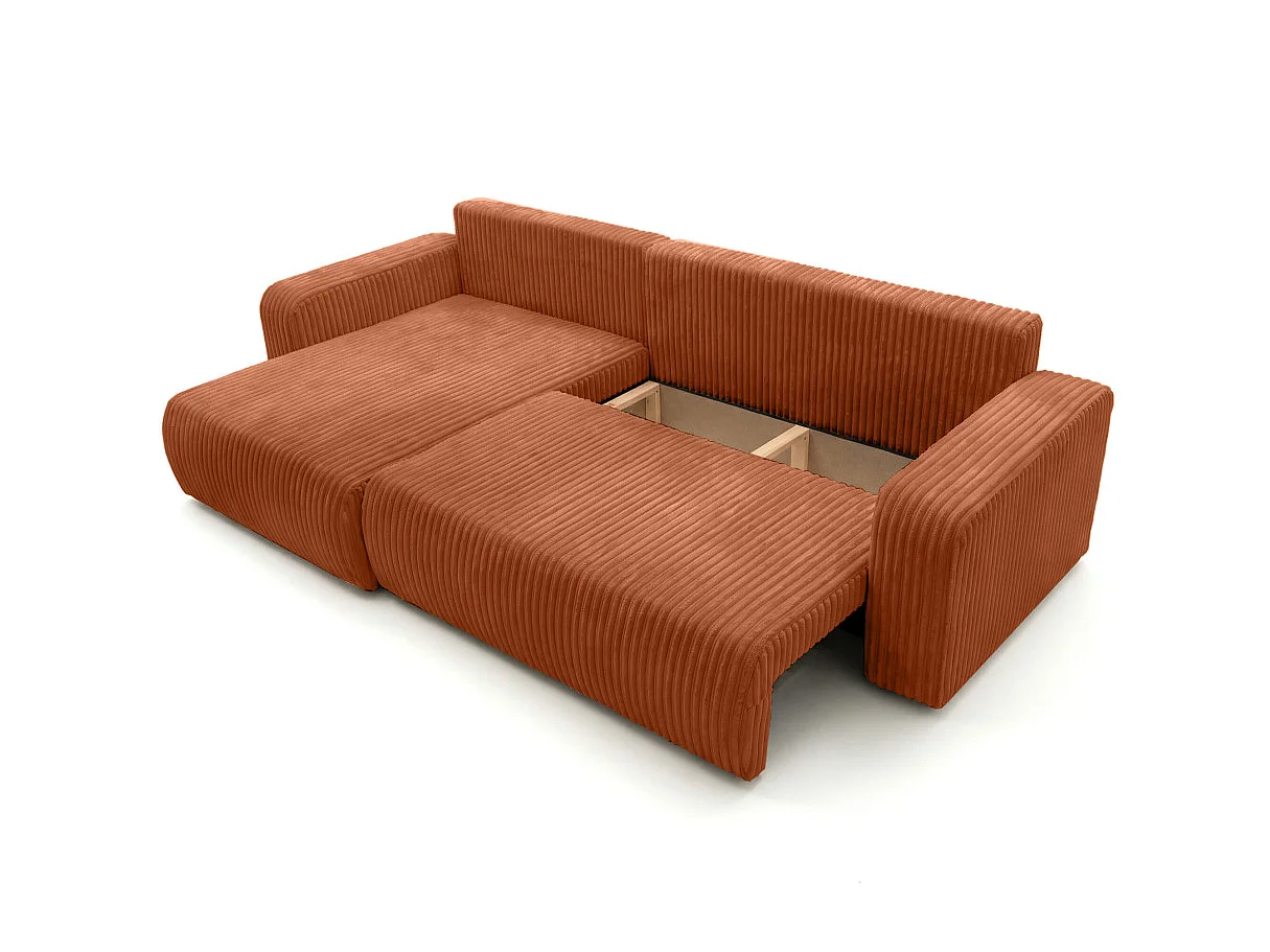Canapé d'angle convertible 5 places en velours cotele terracotta