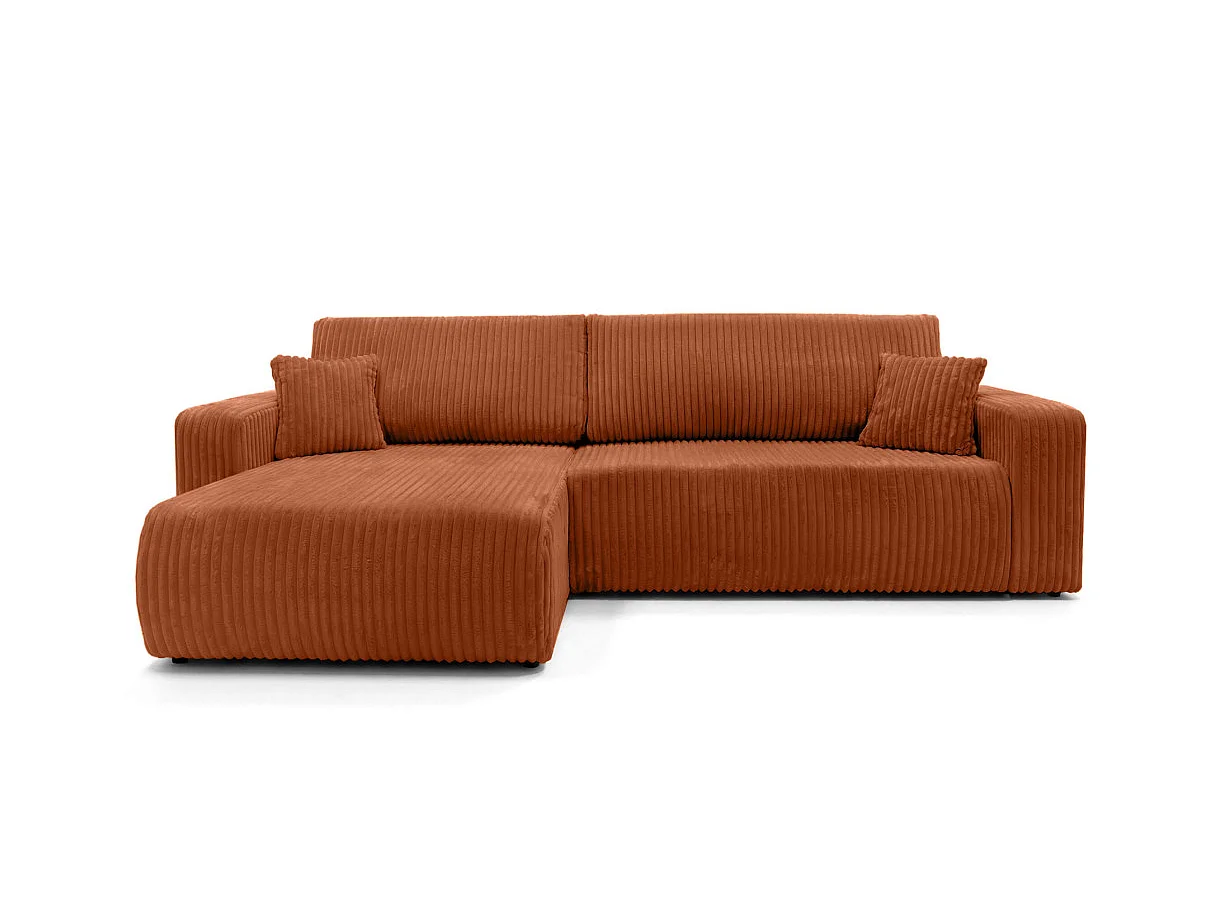 Canapé d'angle convertible 5 places en velours cotele terracotta