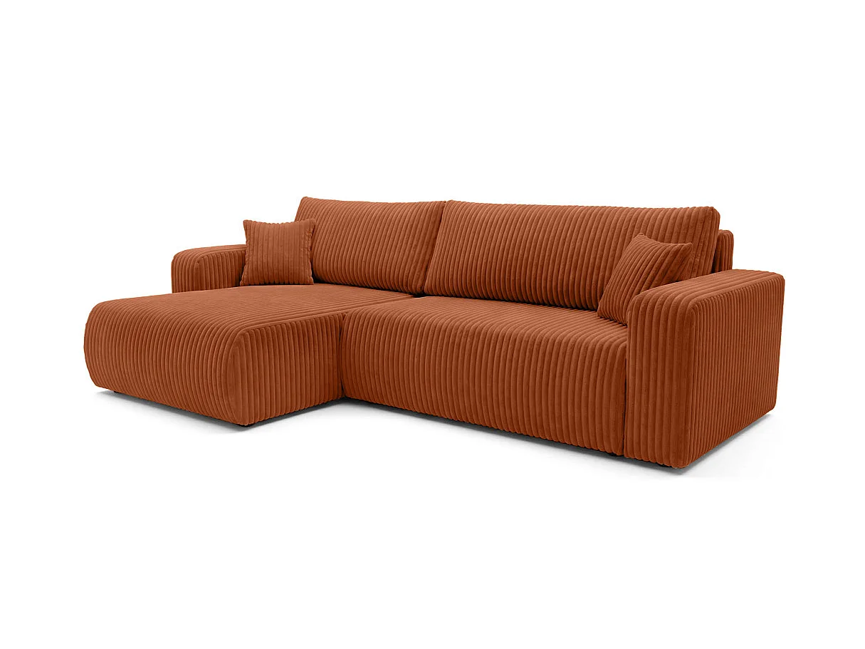 Canapé d'angle convertible 5 places en velours cotele terracotta