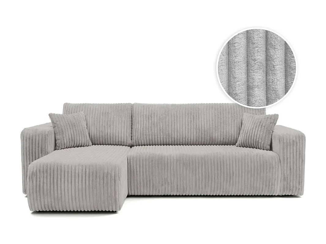 Canapé d'angle conv et réversible 4p ALYA velours cotelé épais Gris clair